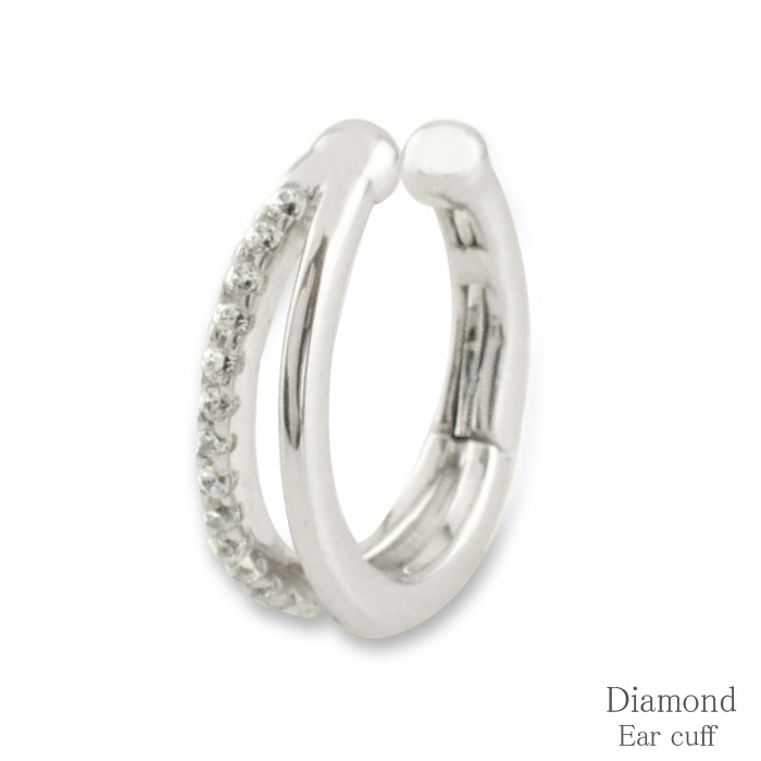 【BLACK FRIDAY ポイント10倍】 k18 イヤーカフ カフ 二連 耳 ダイヤモンド ホワイトゴールド ダイヤイヤーカフ ゴールド 片耳 中折れ ノン...