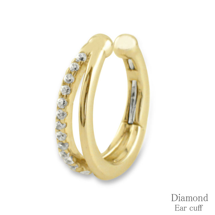 【BLACK FRIDAY ポイント10倍】 k18 イヤーカフ カフ 二連 耳 ダイヤモンド イエローゴールド ダイヤイヤーカフ ゴールド 片耳 中折れ ノン...