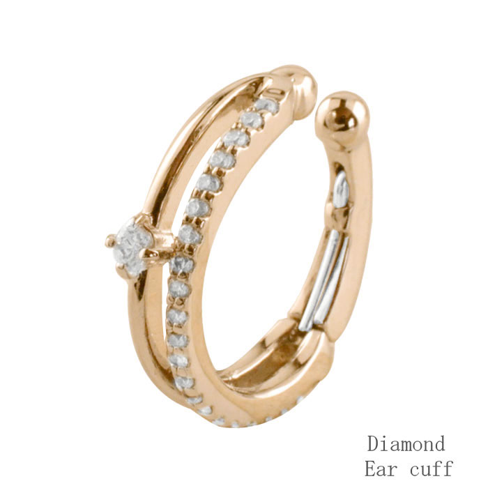 【BLACK FRIDAY ポイント10倍】 k18 イヤーカフ カフ 耳 ダイヤモンド 2連風 ピンクゴールド ダイヤイヤーカフ ゴールド 片耳 中折れ ノン...
