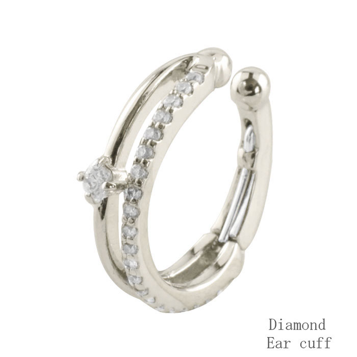 【BLACK FRIDAY ポイント10倍】 k18 イヤーカフ カフ 耳 ダイヤモンド 2連風 ホワイトゴールド ダイヤイヤーカフ ゴールド 片耳 中折れ ノ...