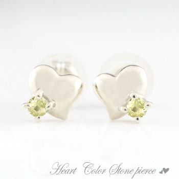 White Gold - k18 18金 ピアス ペリドット レディース ハート ハートピアス ホワイトゴールド カラーストーン 18k スタッドピアス 8月誕生石 記念日