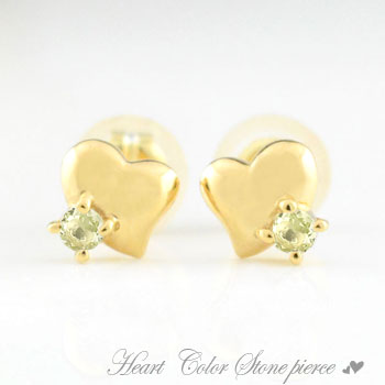 Rakuten - 【10%OFFクーポン配布中】 k18 18金 ピアス ペリドット レディース ハート ハートピアス イエローゴールド カラーストーン 18k スタッドピアス 8月誕生石 記念日 母の日 誕生日