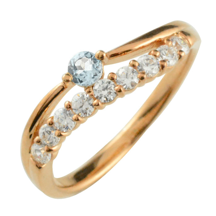 k18 リング ダイヤモンド アクアマリン 指輪 18金 記念 ピンクゴールド アニバーサリー 10粒 ゴールド 18k 10石 重ねづけ 3月 レディース 天然石