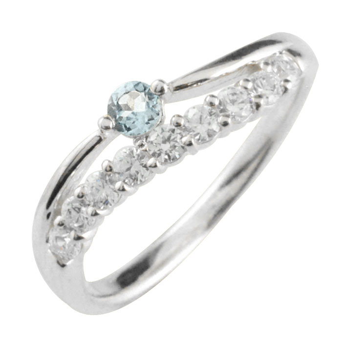 k18リングダイヤモンドアクアマリ...