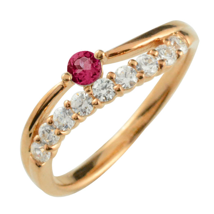 【BLACK FRIDAY ポイント10倍】 k18 リング ダイヤモンド ルビー 指輪 18金 記念 ピンクゴールド アニバーサリー 10粒 ゴールド 18k 10石 重ねづけ 7月 レディース 天然石