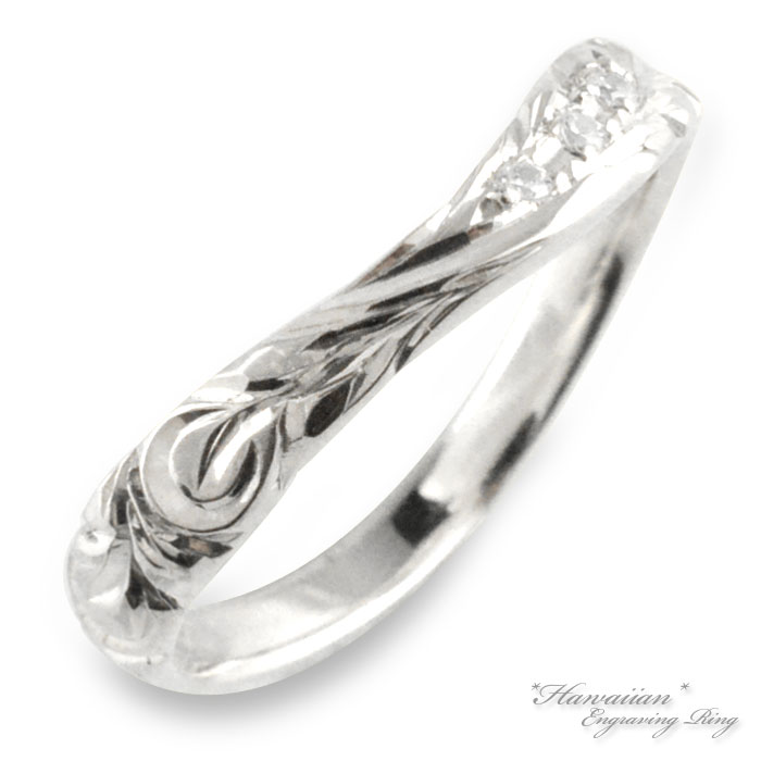 k10 ハワイアンジュエリー ダイヤモンド ハワイアン レディース リング ホワイトゴールドマイレ スクロール ウエーブ 葉 波 彫金 手彫り ハンドメイド 1...