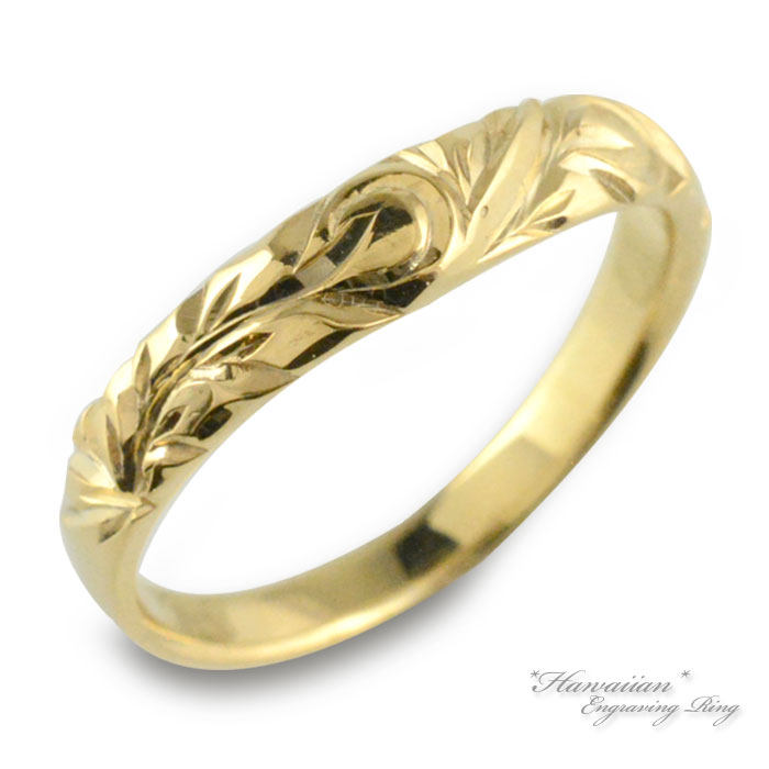 【BLACK FRIDAY ポイント10倍】 k10 ハワイアンジュエリー メンズ ハワイアン リング イエローゴールドウエーブ 地金リング 彫金 手彫り 指輪...