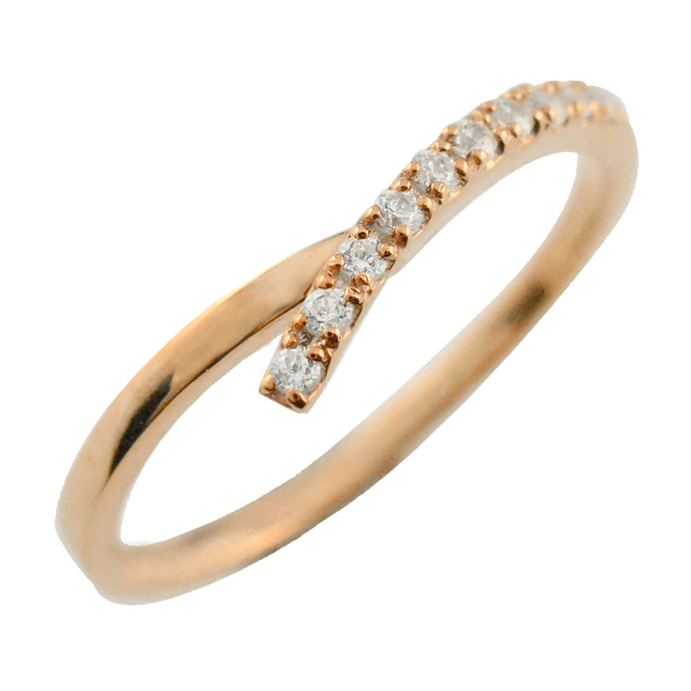 樂天商城 - 【10%OFFクーポン配布中】 k18 リング ダイヤモンドリング ハーフエタニティ 指輪 18金 V字 ピンクゴールド 重ねつけ ダイヤモンド 18k レディース エタニティ ダイヤ 母の日 誕生日