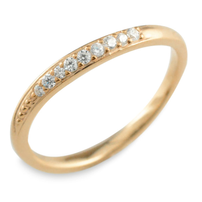 Rakuten - 【10%OFFクーポン配布中】 k18 リング ダイヤモンド ピンクゴールド 指輪 18金 ゴールド ダイヤ レディース 華奢 ウェーブ 重ねつけ 18k 母の日 誕生日