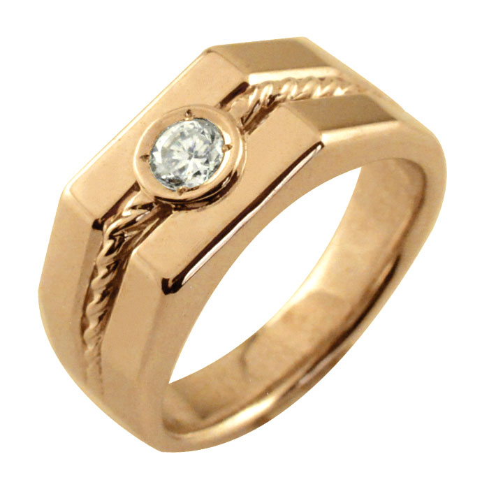 【BLACK FRIDAY ポイント10倍】 k10 メンズ リング ダイヤモンド 指輪 印台 メンズリング 男性用 日本製 四角 ピンクゴールド インダイ 地...