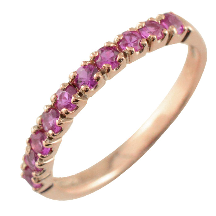 【BLACK FRIDAY ポイント10倍】 k18 リング ルビー 指輪 18金 ピンクゴールド エタニティ ハーフエタニティ 18k 重ねづけ 華奢 レディース 7月誕生石 天然石 赤