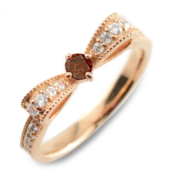 【10%OFFクーポン配布中】 k18 リング ガーネット ピンキーリング リボンリング ダイヤ リボン ダイヤモンド 指輪 18金 誕生石 クラシカル ミルウチ ピンクゴールド 18k 婚約指輪 エンゲージリング 結婚指輪 レディース