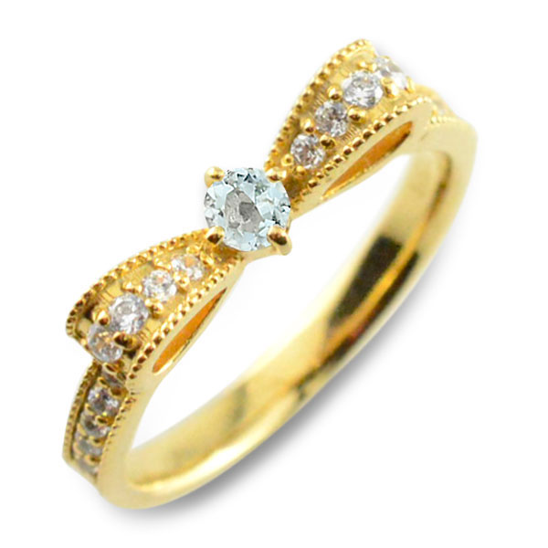 k18リングアクアマリンピンキーリ...