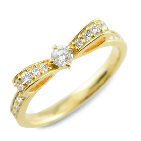 ブランドリボンリング（レディース） 【10％OFFクーポン配布中】 k18 リング ピンキーリング リボンリング ダイヤモンドエンゲージリング リボン ダイヤモンドリング 指輪 ダイヤモンド イエローゴールドk18 ダイヤ 婚約指輪 エンゲージリング 結婚指輪 レディース