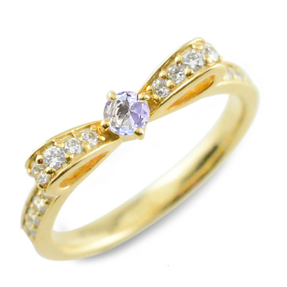 樂天商城 - k18 リング タンザナイト ピンキーリング リボンリング リボン ダイヤモンド 18k 指輪 18金 誕生石 イエローゴールドダイヤ 婚約指輪 結婚指輪 レディース 母の日 誕生日
