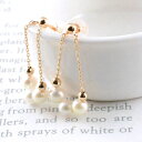 【スーパーセール10%OFF】 10金 ピアス ロングピアス パール K10 10K ピンクゴールド チェーン 華奢 ミラーボール シンプル 淡水パール 真珠(4)
