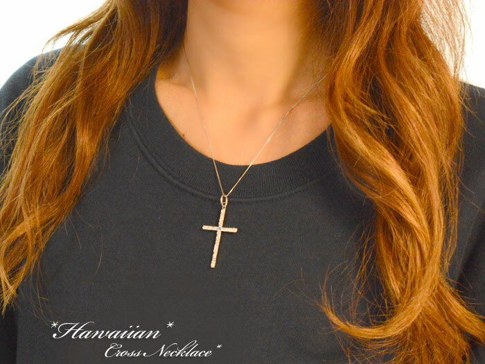 10%OFF 【送料無料】ハワイアンジュエリー ダイヤモンド クロス ネックレス ゴールド k18 18k 18金 ホワイトゴールド ハワイアン スクロール 彫金 クロスネックレス ペンダント 天然石 誕生石 4月 十字架 波【楽ギフ_包装】