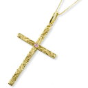 【10%OFFクーポン配布中】 k18 ネックレス ハワイアンジュエリー ピンクトルマリン クロス ゴールド 18k 18金 イエローゴールド ハワイアン スクロール 彫金 ペンダント 天然石 誕生石 8月 十字架 波