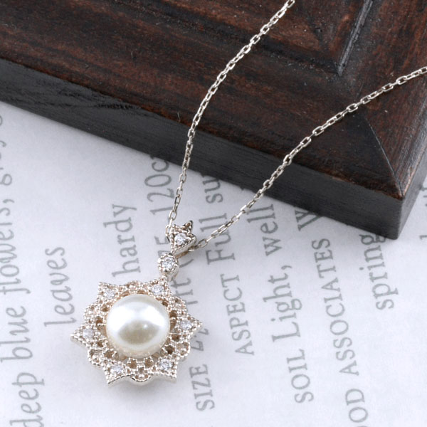 Pearl - k10 ネックレス ダイヤモンド パール レディース ペンダント ホワイトゴールドk10 ダイヤ 10k 10金 10 pendant 華奢 シンプル 記念 誕生日 スキンジュエリー