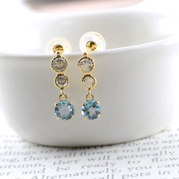 【スーパーセール 10%OFF】 18金 ピアス ブルートパーズ ホワイトトパーズ イエローゴールド k18 レディース スタッドピアス ブラ 揺れる 18k 大粒 ジュエル プチピアス 11月の誕生石 天然石 4mm バレンタイン ホワイトデー