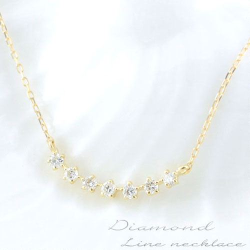 ペンダント 【10％OFFクーポン配布中】 ネックレス ダイヤモンド レディース ペンダント ゴールド ダイヤ 18k 18金 pendant 0.1ct 華奢 シンプル 記念 誕生日 ライン セブンストーン スキンジュエリー