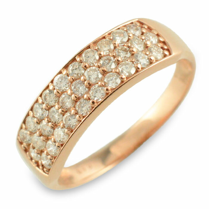 【10％OFFクーポン配布中】 k18 リング ダイヤモンド ピンクゴールド バヴェリング ダイヤモンドリング パヴェ ハーフエタニティ 指輪 18金 ゴールド ダイヤ レディース 18k