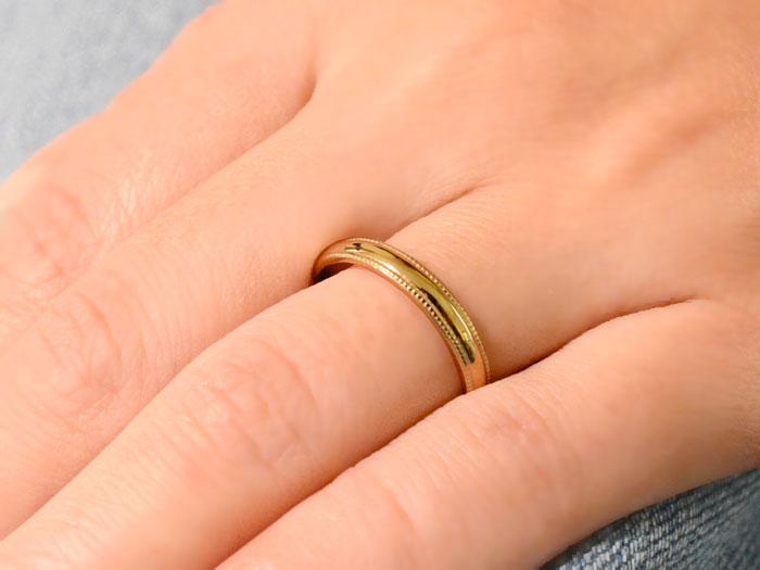 10金 ペアリング 指輪 イエローゴールド ミル打ち シンプル k10 10k ゴールド ストレート 地金リング 結婚指輪 エンゲージリング レディース メンズ ハンドメイド 3