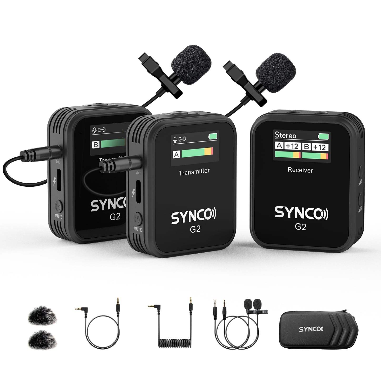 ワイヤレスマイク, SYNCO G2(A2) 送信機2台&受信機1台 操作簡単 音量調整 最大150m距離伝送 動画撮影 オンライン授業講座 一眼レフカメラ、ビデオカメラ、スマホ、アクションカメラ、レコーダーに対応 小型軽量 持ち運び便利, ピンマイク-ワイヤレス-ラべリアマイク-iphone