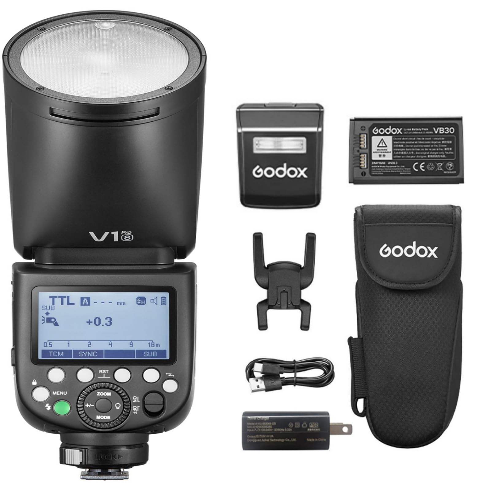 【GODOX正規代理店】GODOX V1Pro リチウムイオン丸頭カメラフラッシュ 1/8000HSS 76WS 2.4G TTL スプリットサブフラッシュデザイン Type-C 充電ポート