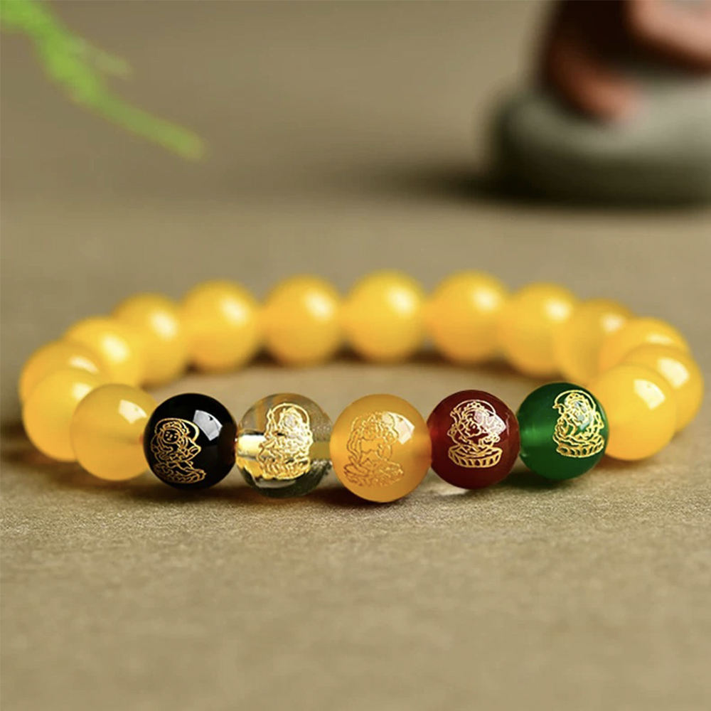 数珠念珠男性用女性用 土の五行 五行財神イエローアゲートブレスレットギフトボックス。普段使いやセレモニーにも。送料無料。