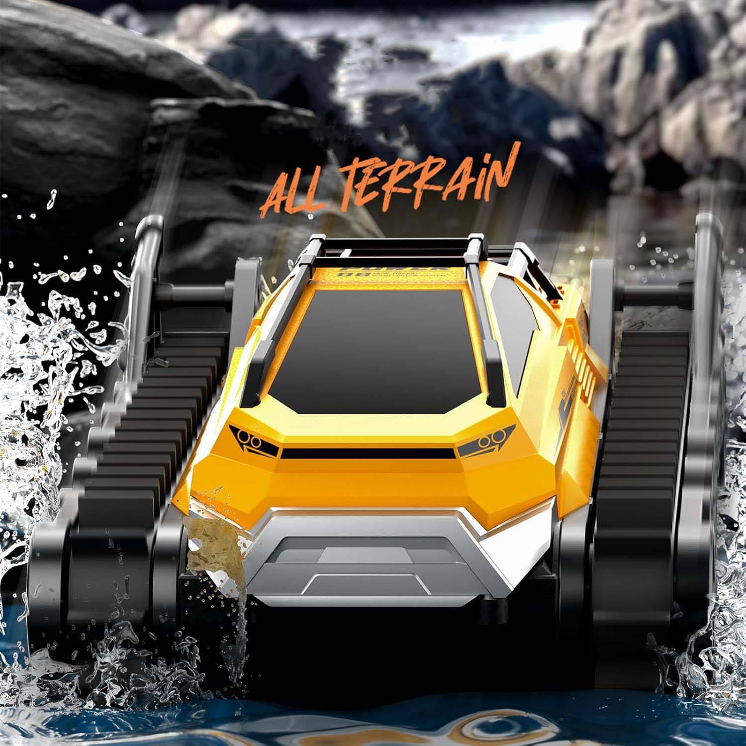 水陸両用 ラジコンカー キャタピラー 戦車 子供向け 人気 ラジコン 車 オフロード 防水 ラジコンボート 全地形装甲車 充電池2本付き 2.4Ghz リモコン...