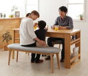 【上品家具】 天然木オーク材エクステンションダイニング 3人 4点セット(テーブル+チェア2脚+ベンチ1脚) W120-180 組立設置付