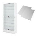 【上質家具】 壁面収納 LED付きコレクションラック ワイド 本体 両開きタイプ 背面ミラー2枚セット 奥行29