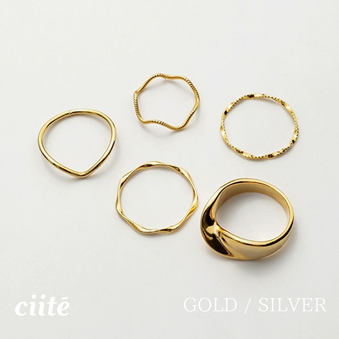 ねじれリング 5セット / five ring set レディース アクセサリー 結婚式 パーティー 誕生日 プレゼント シルバー ゴールド ピンクゴールド シンプル