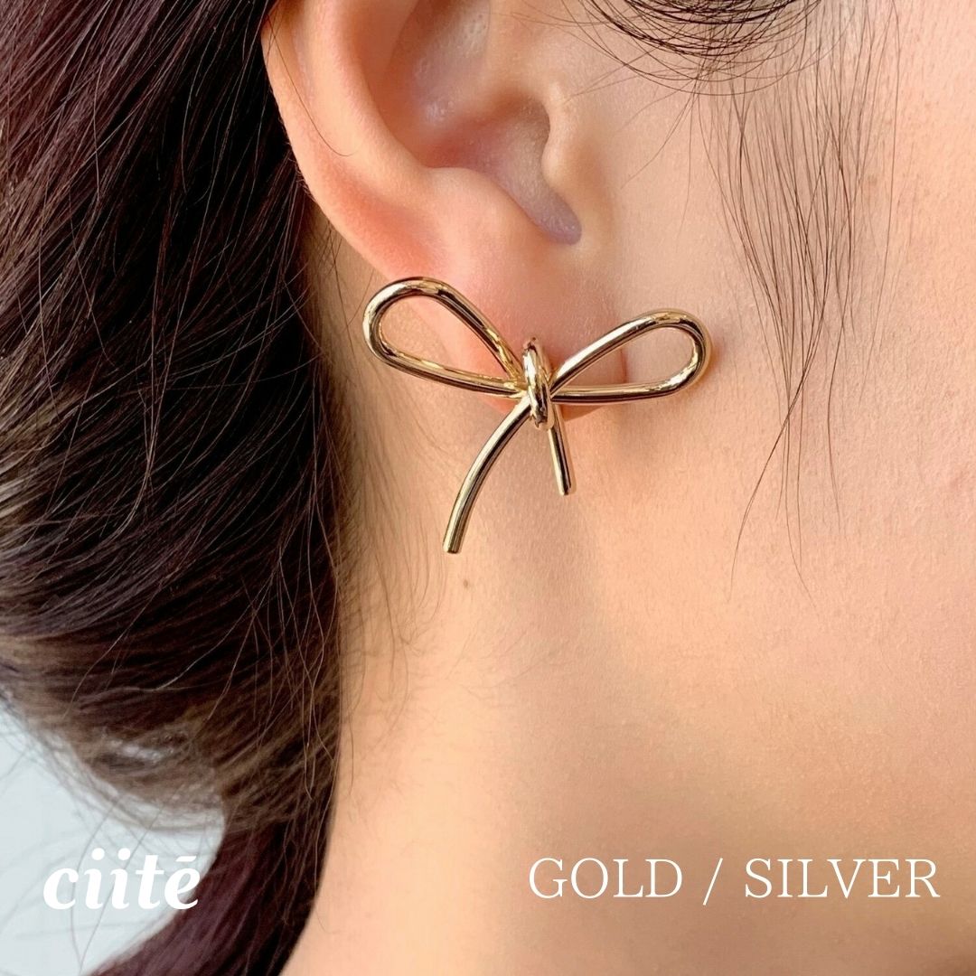 樂天商城 - リボンピアス (両耳用) レディース アクセサリー 結婚式 パーティー 誕生日 プレゼント シルバー ゴールド ピンクゴールド シンプル