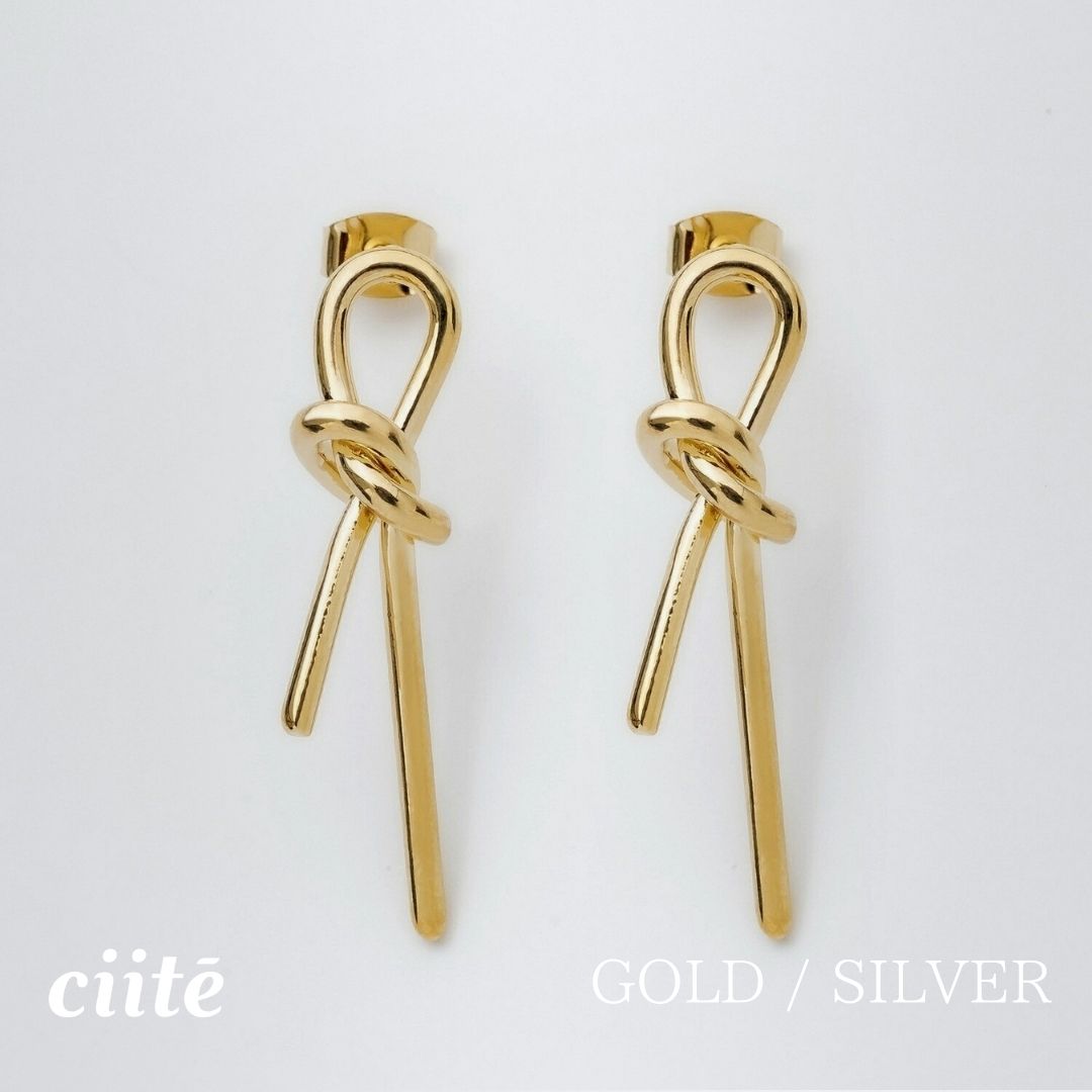 樂天商城 - 結びピアス (両耳用) レディース アクセサリー 結婚式 パーティー 誕生日 プレゼント シルバー ゴールド ピンクゴールド シンプル