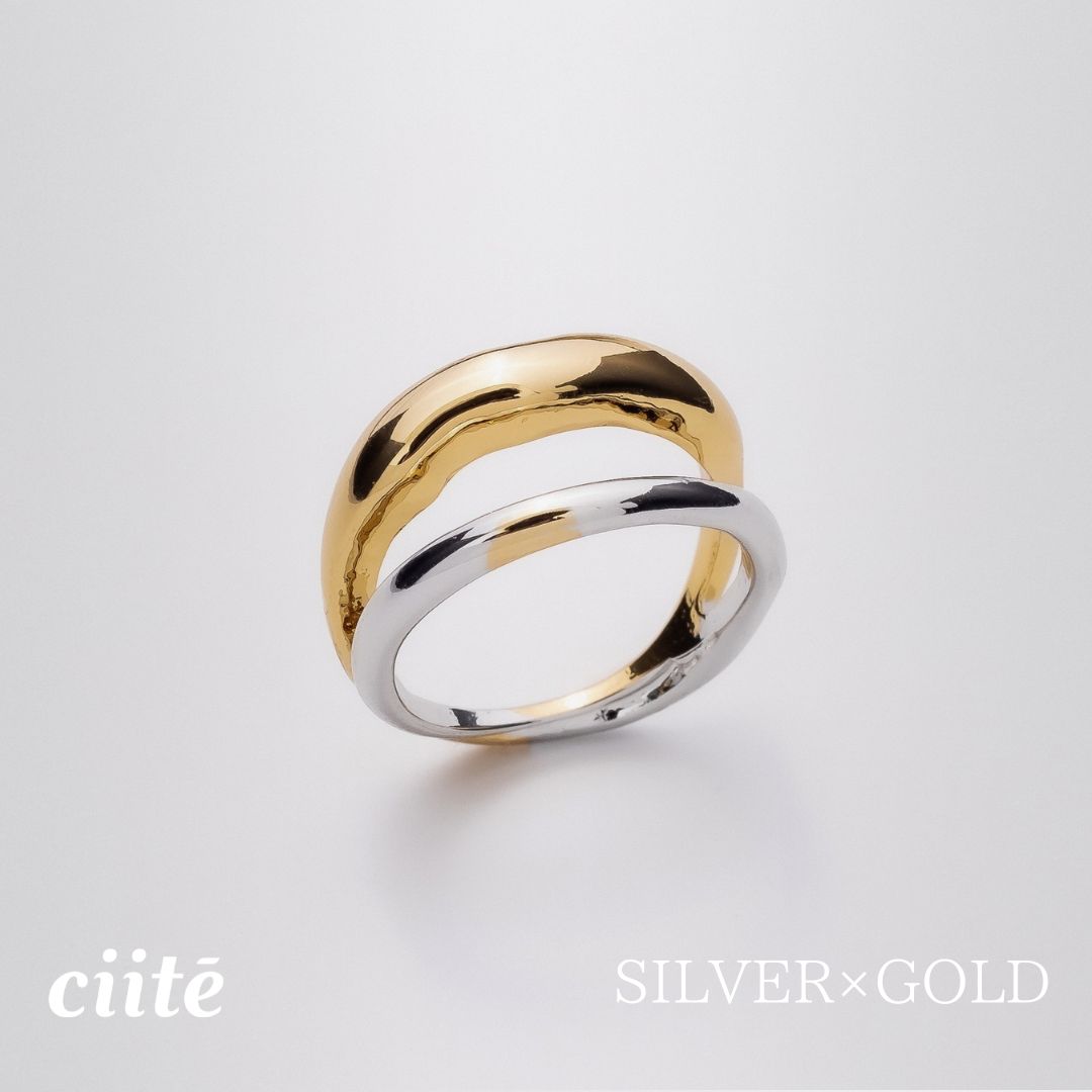 Rakuten - メタルミックスカラーダブルリング レディース アクセサリー 結婚式 パーティー 誕生日 プレゼント シルバー ゴールド ピンクゴールド シンプル