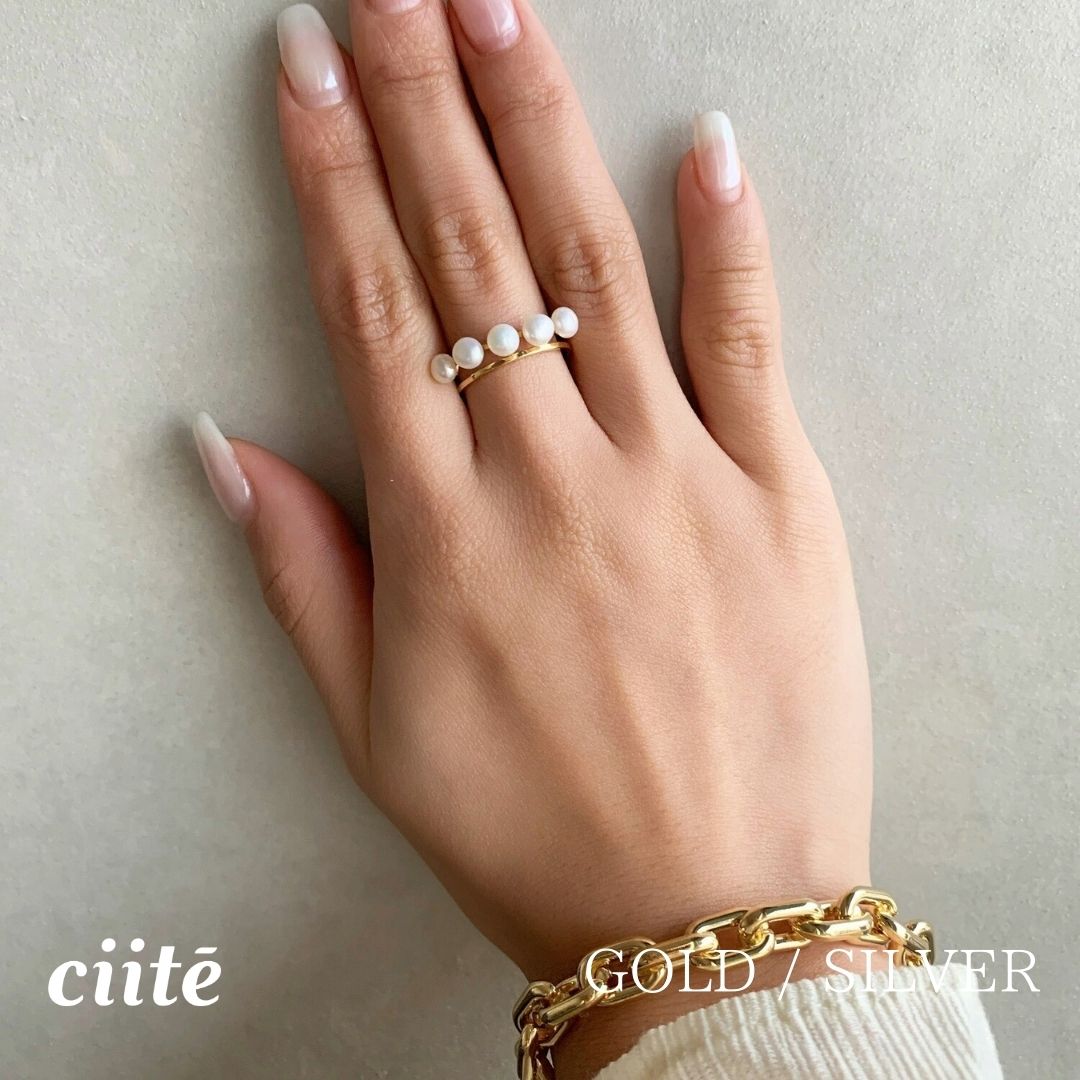 樂天商城 - 淡水パールラインリング レディース アクセサリー 結婚式 パーティー 誕生日 プレゼント シルバー ゴールド ピンクゴールド シンプル