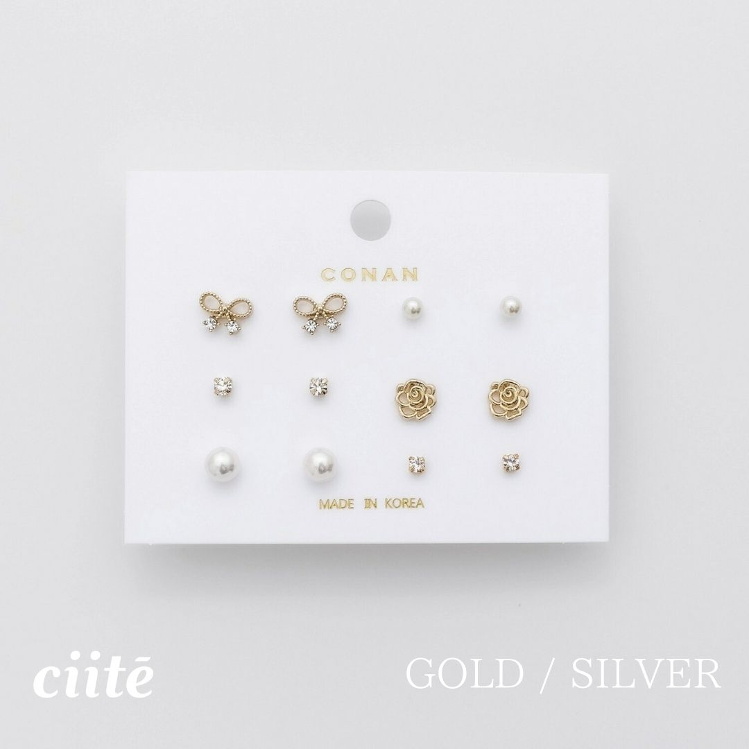 樂天商城 - ピアス 6セット / pierce 6 set レディース アクセサリー 結婚式 パーティー 誕生日 プレゼント シルバー ゴールド ピンクゴールド シンプル