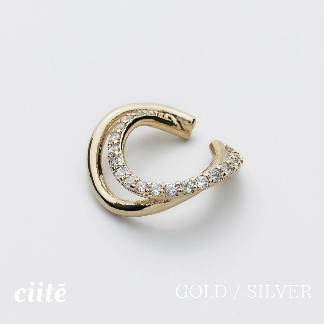 Rakuten - 立体ビジュー2連イヤーカフ（片耳用） レディース アクセサリー 結婚式 パーティー 誕生日 プレゼント シルバー ゴールド ピンクゴールド シンプル