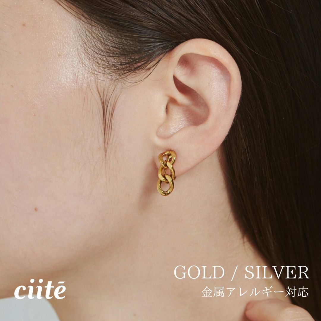 金属アレルギー対応 チェーンモチーフ イヤリング サージカルステンレス (両耳用) レディース アクセサリー 結婚式 パーティー 誕生日 プレゼント シルバー ゴールド ピンクゴールド シンプル