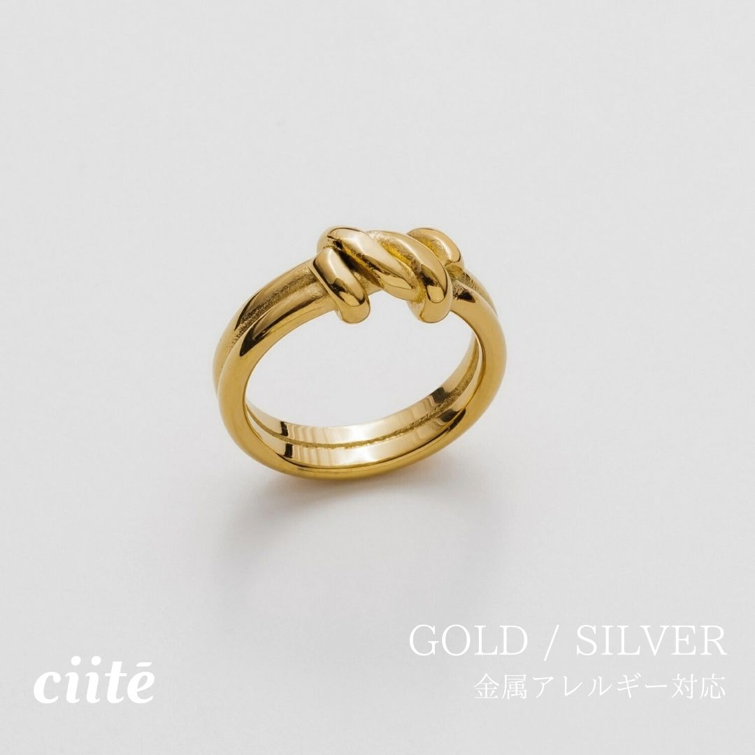 Rakuten - 金属アレルギー対応 ニュアンスノットリング サージカルステンレス レディース アクセサリー 結婚式 パーティー 誕生日 プレゼント シルバー ゴールド ピンクゴールド シンプル