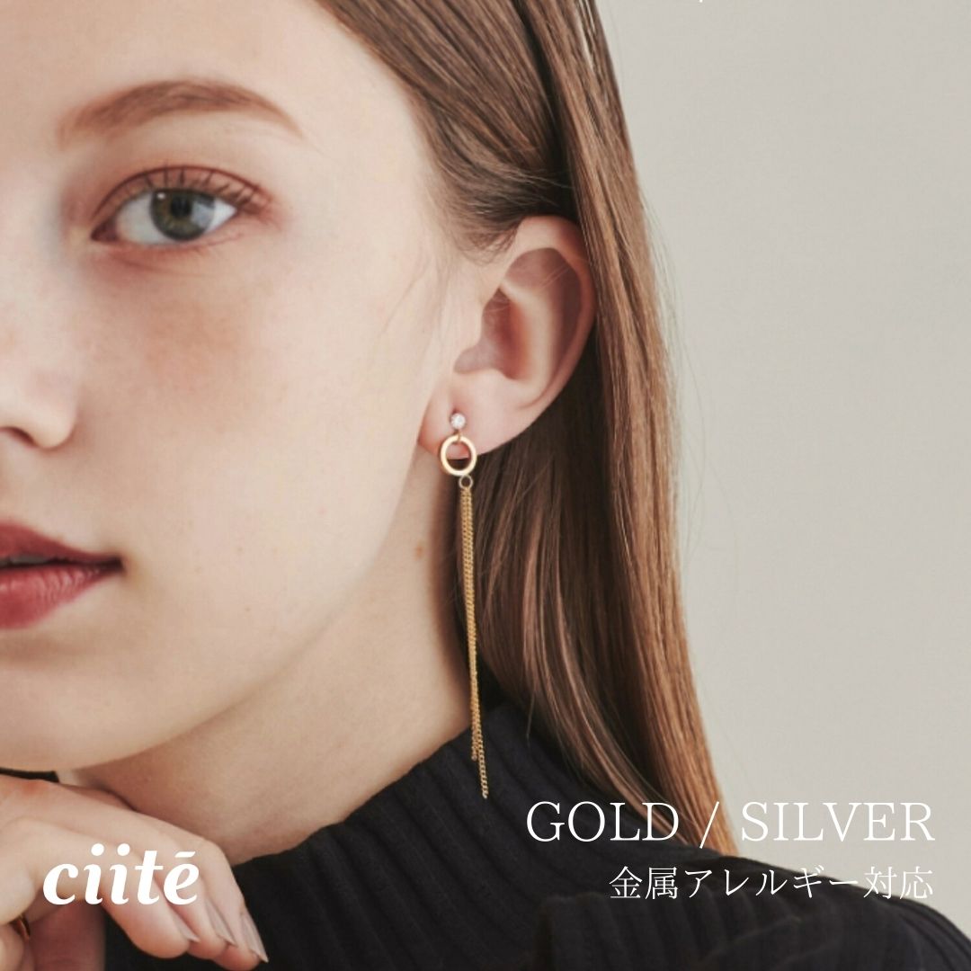 樂天商城 - 金属アレルギー対応 モチーフチェーンピアス サージカルステンレス (両耳用) レディース アクセサリー 結婚式 パーティー 誕生日 プレゼント シルバー ゴールド ピンクゴールド シンプル