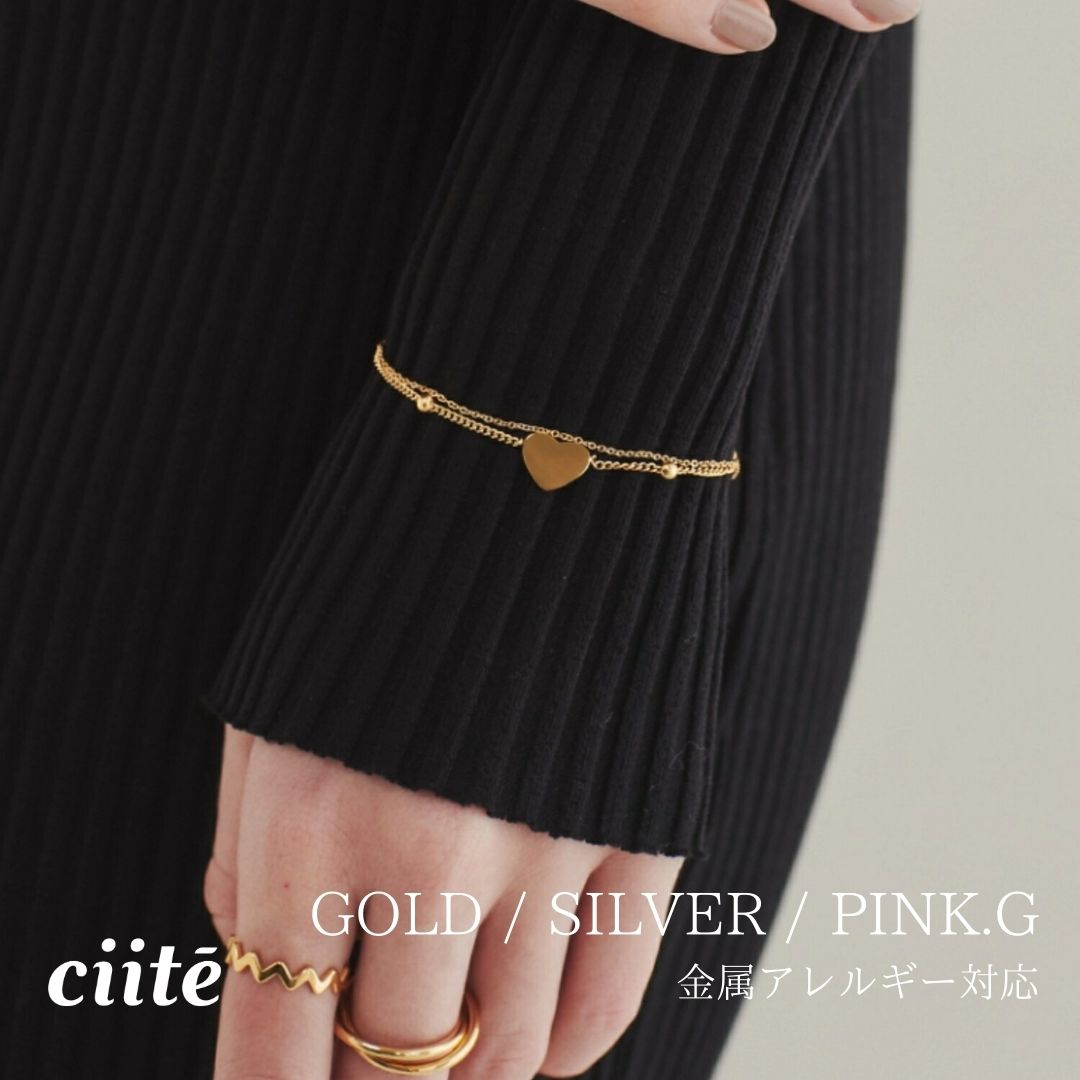 金属アレルギー対応 2連ハートデザインブレスレット サージカルステンレス レディース アクセサリー 結婚式 パーティー 誕生日 プレゼント シルバー ゴールド ピンクゴールド シンプル