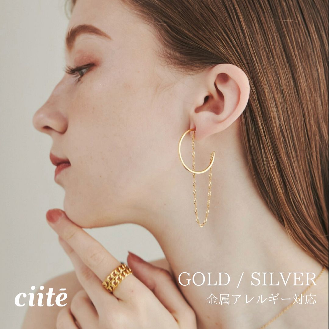 樂天商城 - 金属アレルギー対応 モチーフチェーンピアス サージカルステンレス (両耳用) レディース アクセサリー 結婚式 パーティー 誕生日 プレゼント シルバー ゴールド ピンクゴールド シンプル