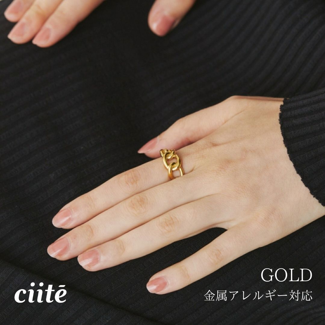 樂天商城 - 金属アレルギー対応 チェーンモチーフリング サージカルステンレス レディース アクセサリー 結婚式 パーティー 誕生日 プレゼント シルバー ゴールド ピンクゴールド シンプル