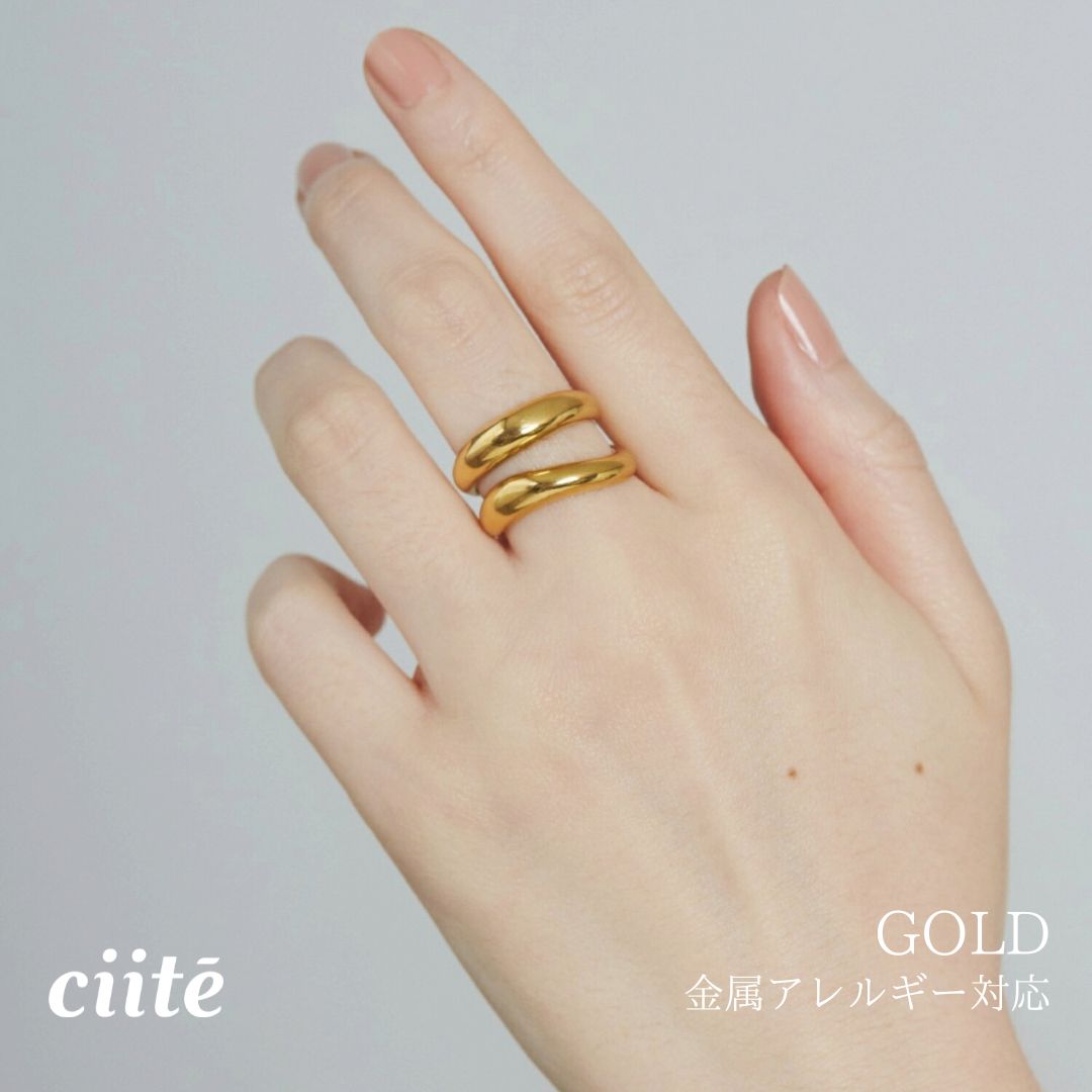 樂天商城 - 金属アレルギー対応 ニュアンスダブルライン リング サージカルステンレス レディース アクセサリー 結婚式 パーティー 誕生日 プレゼント シルバー ゴールド ピンクゴールド シンプル
