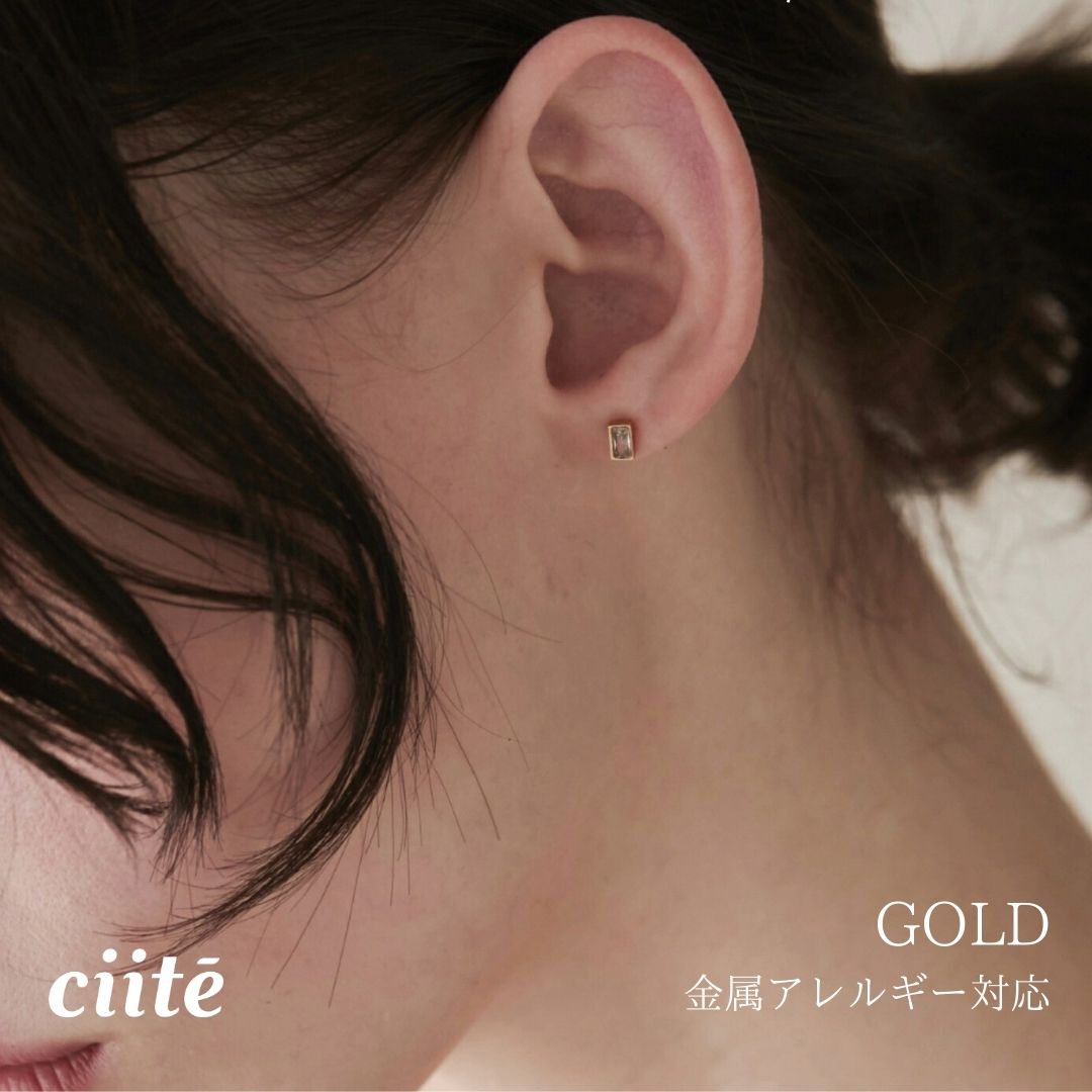 Rakuten - 金属アレルギー対応 レクタングル ミニピアス サージカルステンレス (両耳用) レディース アクセサリー 結婚式 パーティー 誕生日 プレゼント シルバー ゴールド ピンクゴールド シンプル