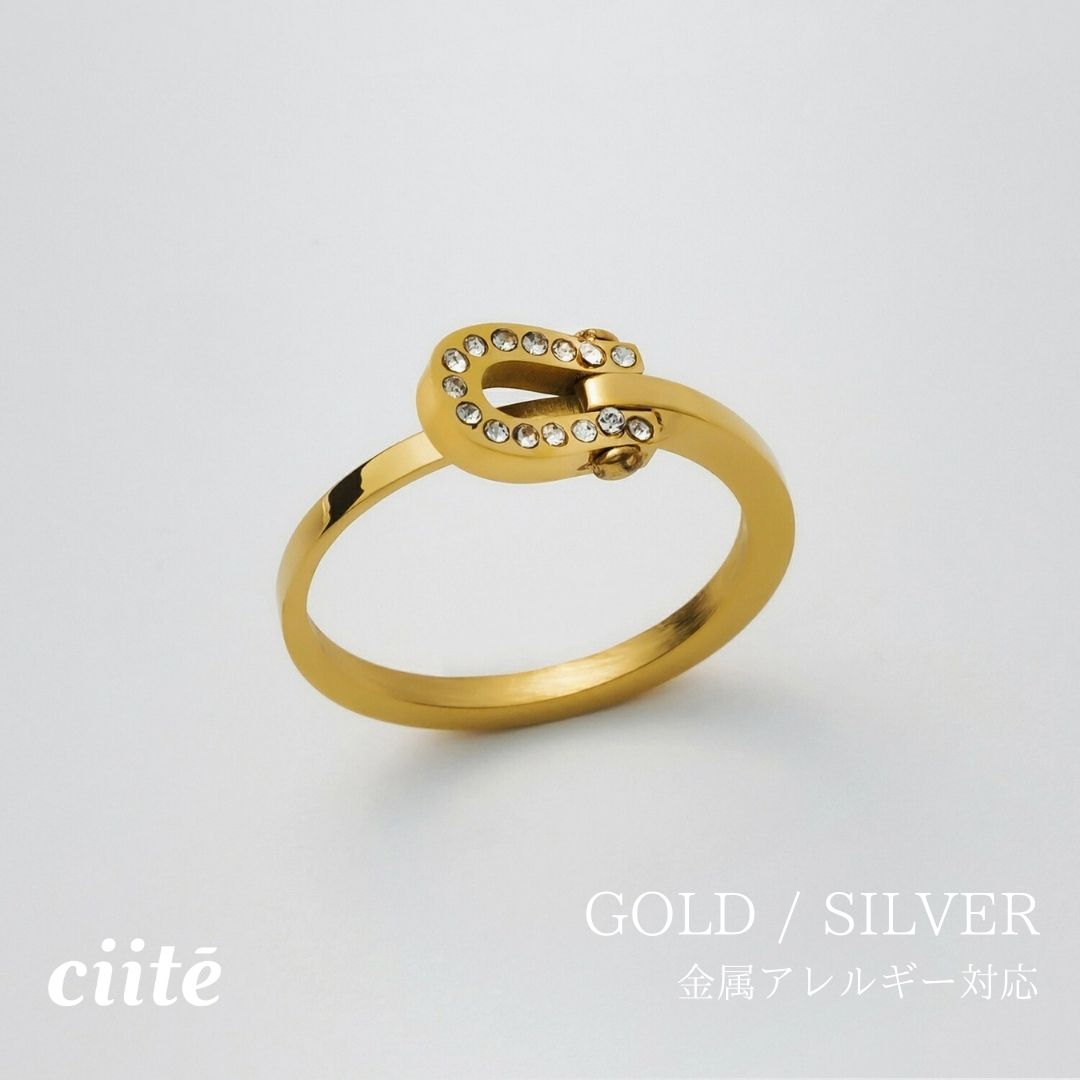 金属アレルギー対応 ホースシュービジュー リング サージカルステンレス レディース アクセサリー 結婚式 パーティー 誕生日 プレゼント シルバー ゴールド ピンクゴールド シンプル