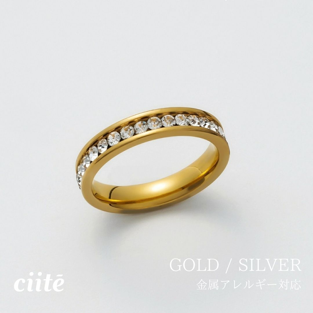 樂天商城 - 金属アレルギー対応 ビジューリング サージカルステンレス レディース アクセサリー 結婚式 パーティー 誕生日 プレゼント シルバー ゴールド ピンクゴールド シンプル